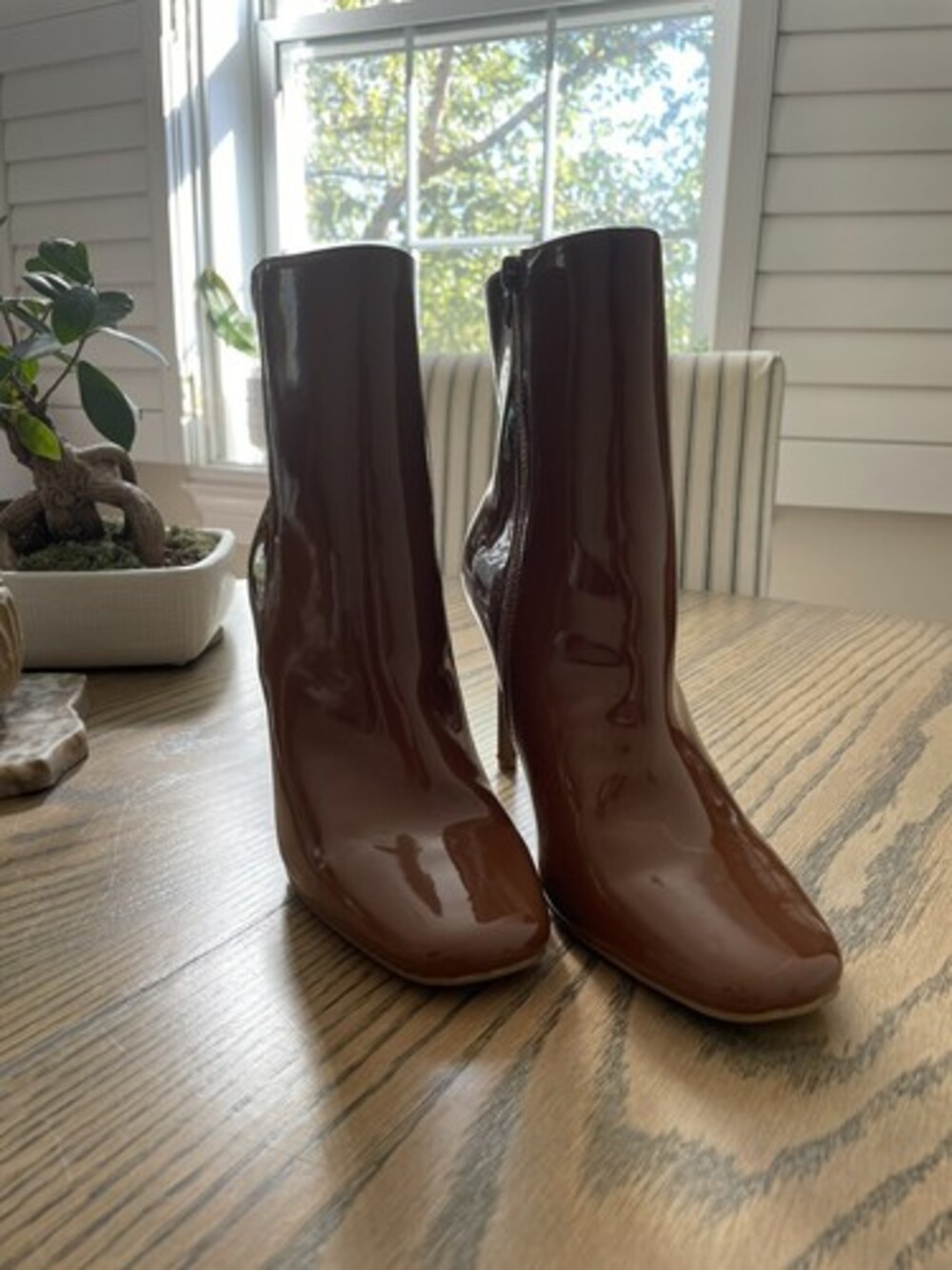 New Anne Michelle Patent Leather Stiletto Boots - Chocolate Brown - Size 10